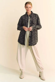 Davi & Dani Curved Hem Diamond Quilted Button Up Denim Shacket | Shackets Daverri Fashions