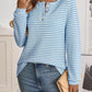 Daverri Fashions blue and white striped henley shirt with button details