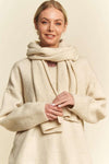 Davi & Dani V-Neck Dropped Shoulder Sweater with Scarf - DAVERRI FASHIONS