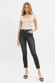 RISEN Full Size Tummy Control Mid Rise Crop Skinny Jeans Plus Size | Daverri Fashions