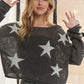 ADORA full-size lightweight loose knit sweater in dark gray with white star pattern