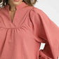 Umgee Textured Notched Blouse with Balloon Sleeves - DAVERRI FASHIONS