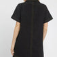 Black Umgee eyelet short sleeve shift dress with pocket and yellow stitching