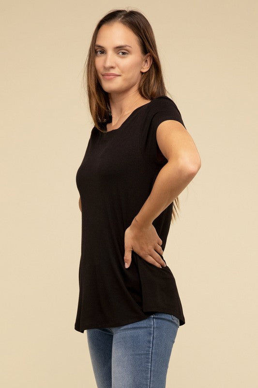 Flowy Round Hem Rayon Short Sleeve Top T-Shirts