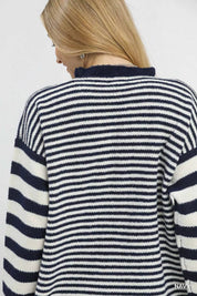 Umgee Ruffle Neck Stripe Sweater | Sweaters Daverri Fashions