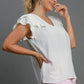 Umgee Full Size V-Neck Double Layered Ruffle Sleeve Blouse Plus Size Blouses