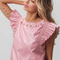 BiBi Leather Look Smocked Ruffled Top Tops