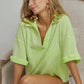 BiBi Mineral Washed Thermal Top lime green polo shirt with rolled cuffs