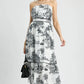 Umgee Printed Tiered Tube Midi Dress Black Midi Dresses