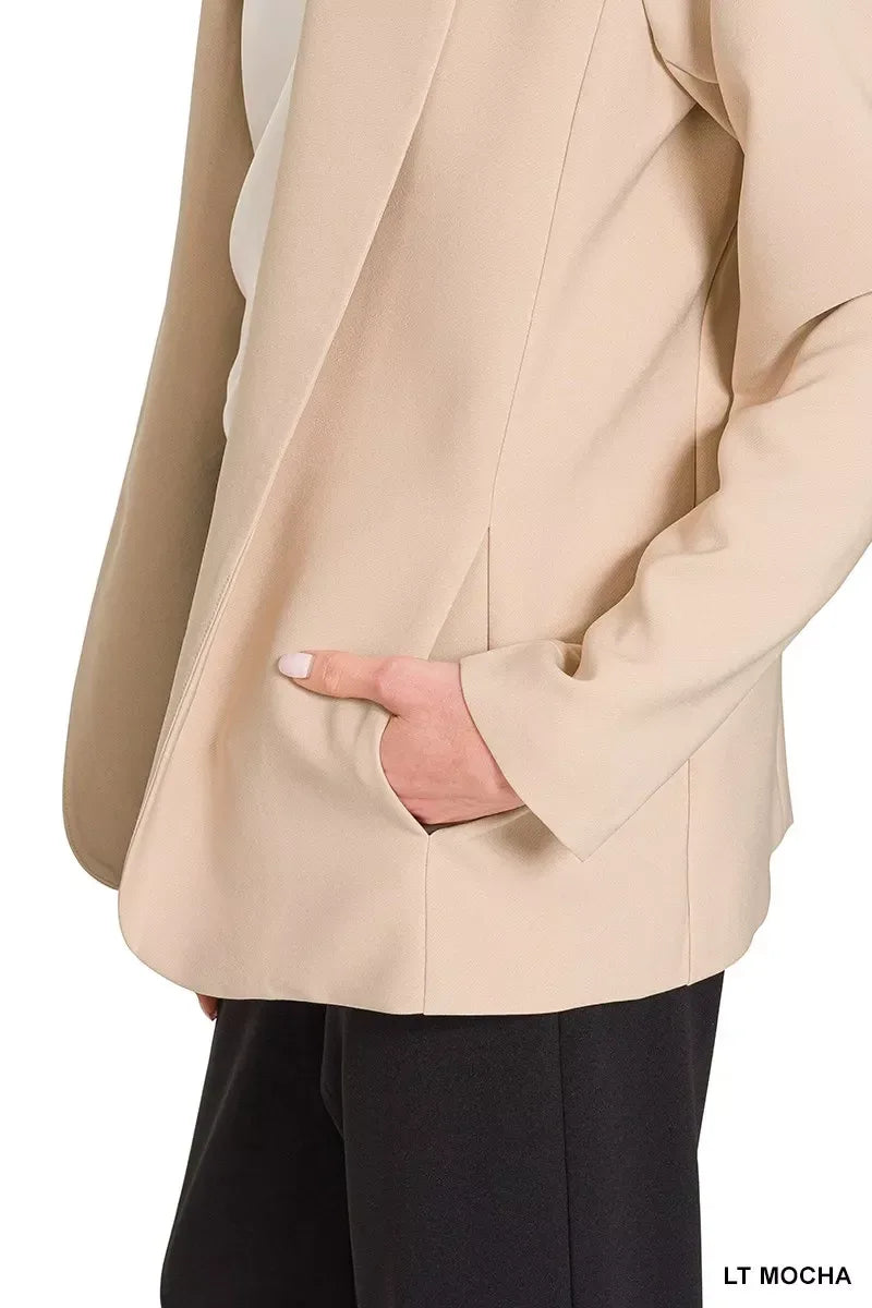 Zenana Woven Long Sleeve Blazer With Lining - DAVERRI FASHIONS