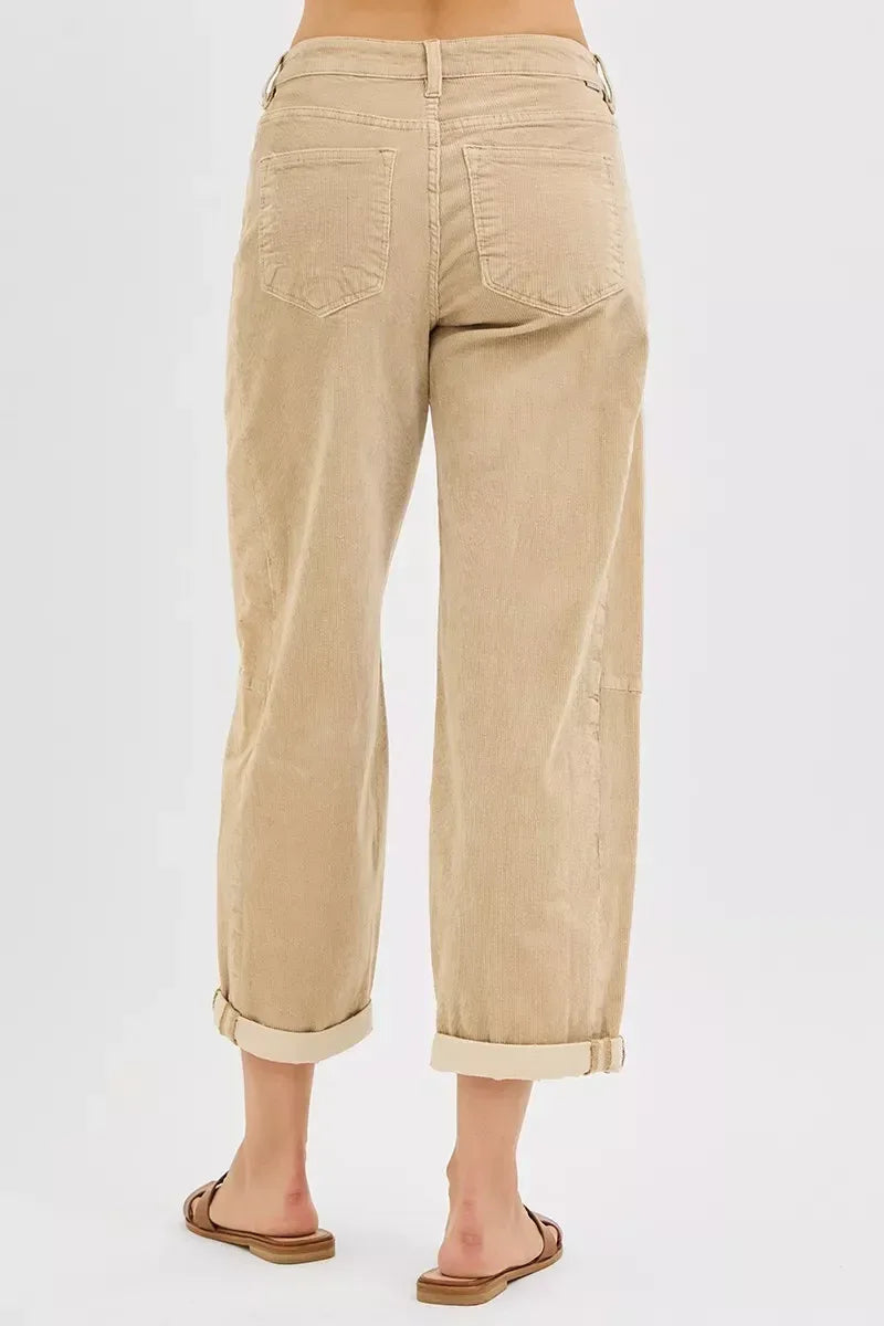 RISEN High Rise Crop Barrel Cordurory Pants - DAVERRI FASHIONS