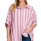 Zenana Woven Yarn-Dye Stripe Oversized Button Down Shirt PINK