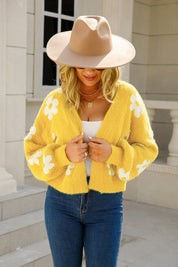 Yellow Angel Wings Floral Open Front Fuzzy Cardigan | Cardigans Daverri Fashions