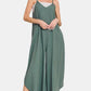 Zenana Sleeveless Curved Hem Wide Leg Overalls with Pockets Ash Jade S