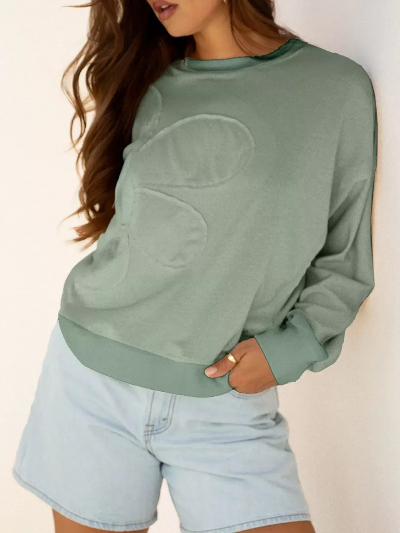 Flower Patch Drop Shoulder Sweatshirt - DAVERRI FASHIONS