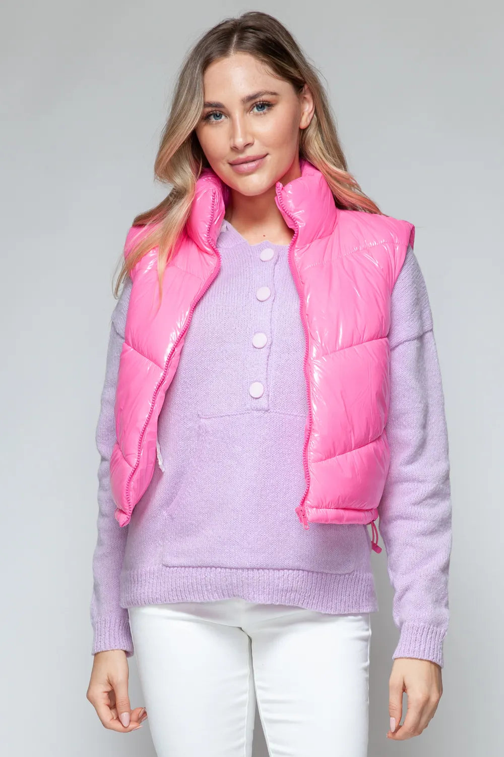 Snobbish Zip Up Turtleneck Shiny Quilted Vest | Vest Jackets Daverri Fashions