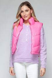 Snobbish Zip Up Turtleneck Shiny Quilted Vest | Vest Jackets Daverri Fashions