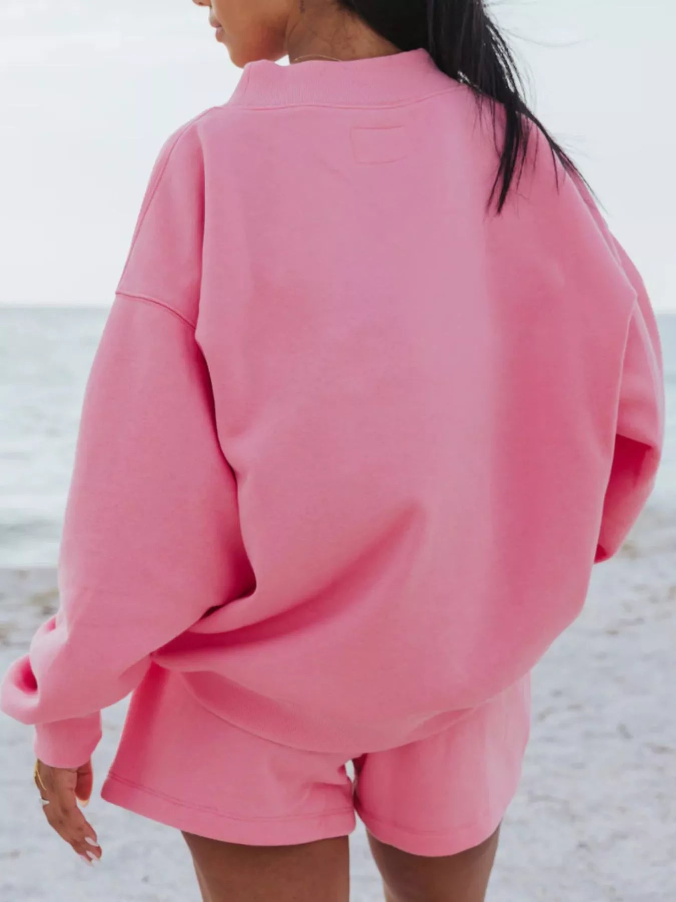 Pink relaxed fit oversized sweatshirt with ribbed cuffs in set