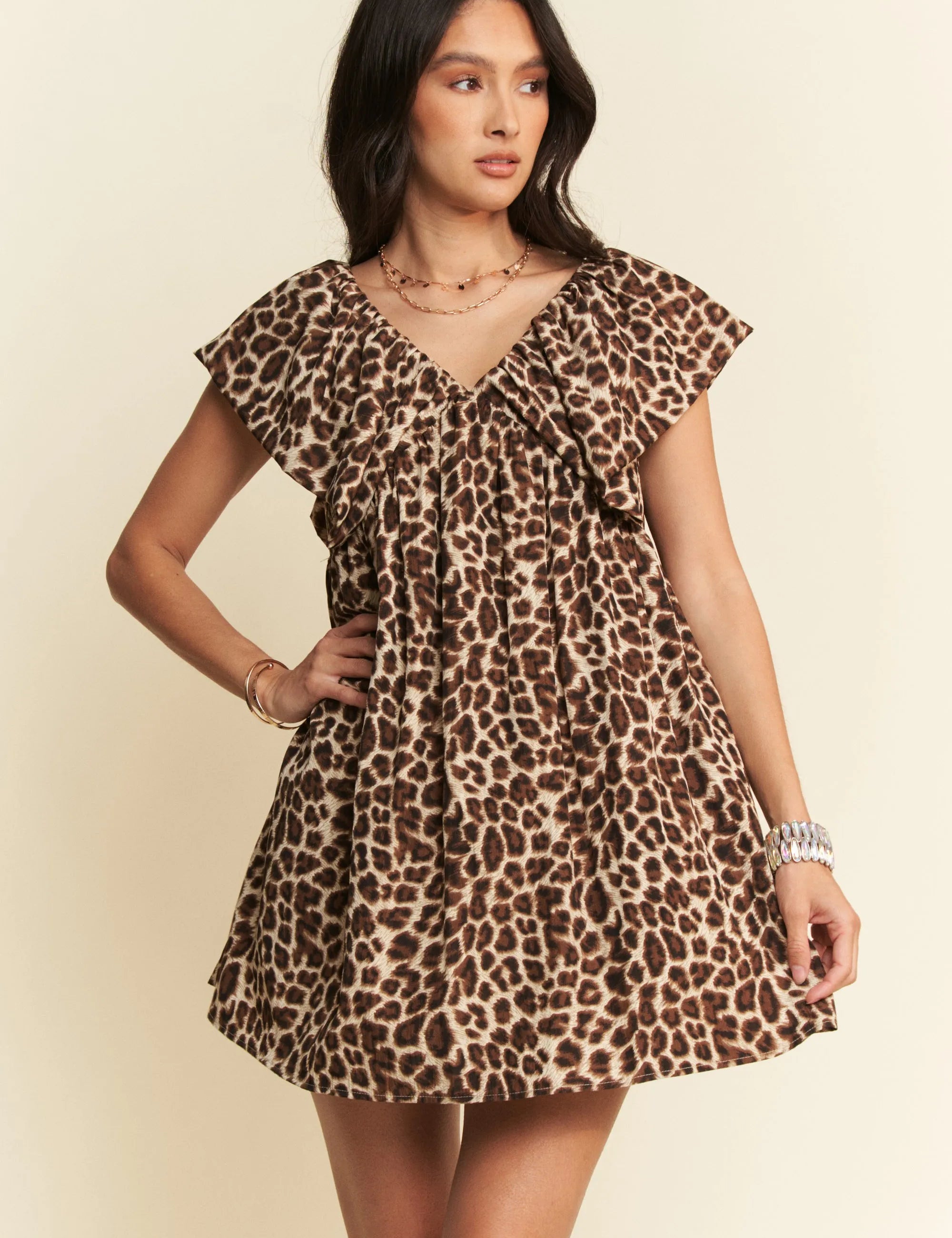BROWN ANIMAL Davi & Dani Animal Printed Velvet Ribbon Mini Dress | Mini Dresses Daverri Fashions
