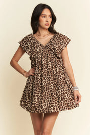 BROWN ANIMAL Davi & Dani Animal Printed Velvet Ribbon Mini Dress | Mini Dresses Daverri Fashions