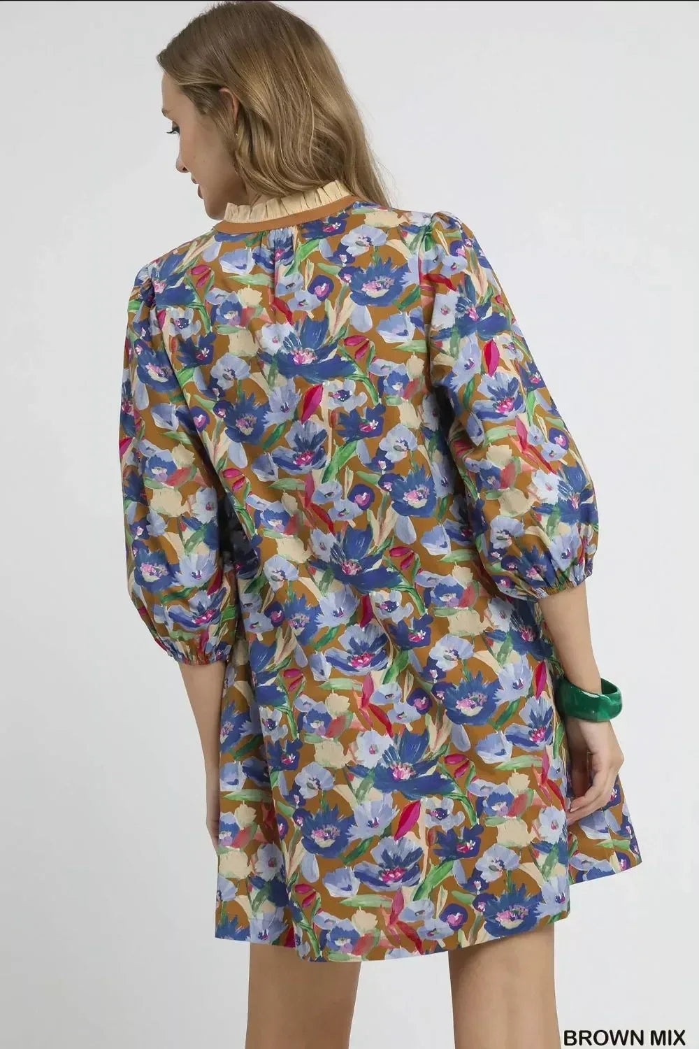 Umgee Boho Floral Balloon Sleeve Mini Dress - DAVERRI FASHIONS