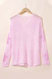 Dulce Big Flower Hollowed Knit Drop Shoulder Sweater | Sweaters Daverri Fashions