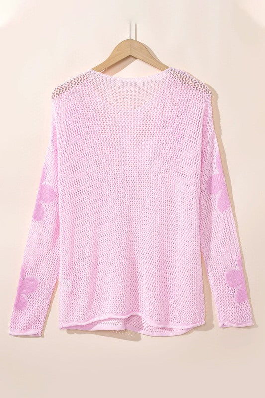 Dulce Big Flower Hollowed Knit Drop Shoulder Sweater Sweaters