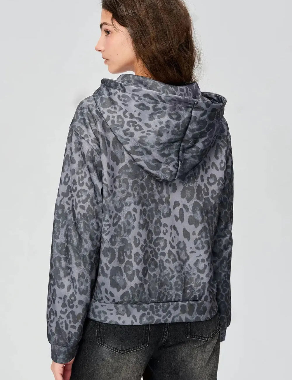 Pocketed Leopard Zip Up Hooded Jacket | Jackets Daverri Fashions