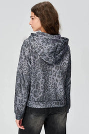 Pocketed Leopard Zip Up Hooded Jacket | Jackets Daverri Fashions