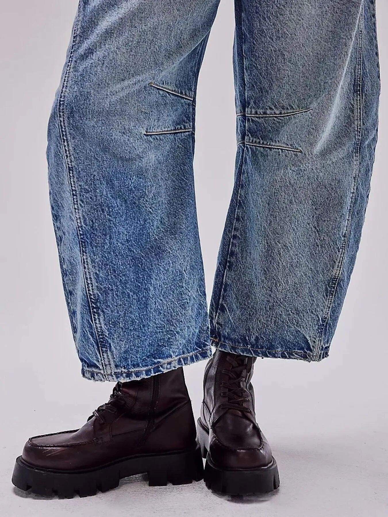 Wide Leg Relaxed Fit Barrel Jeans - DAVERRI FASHIONS