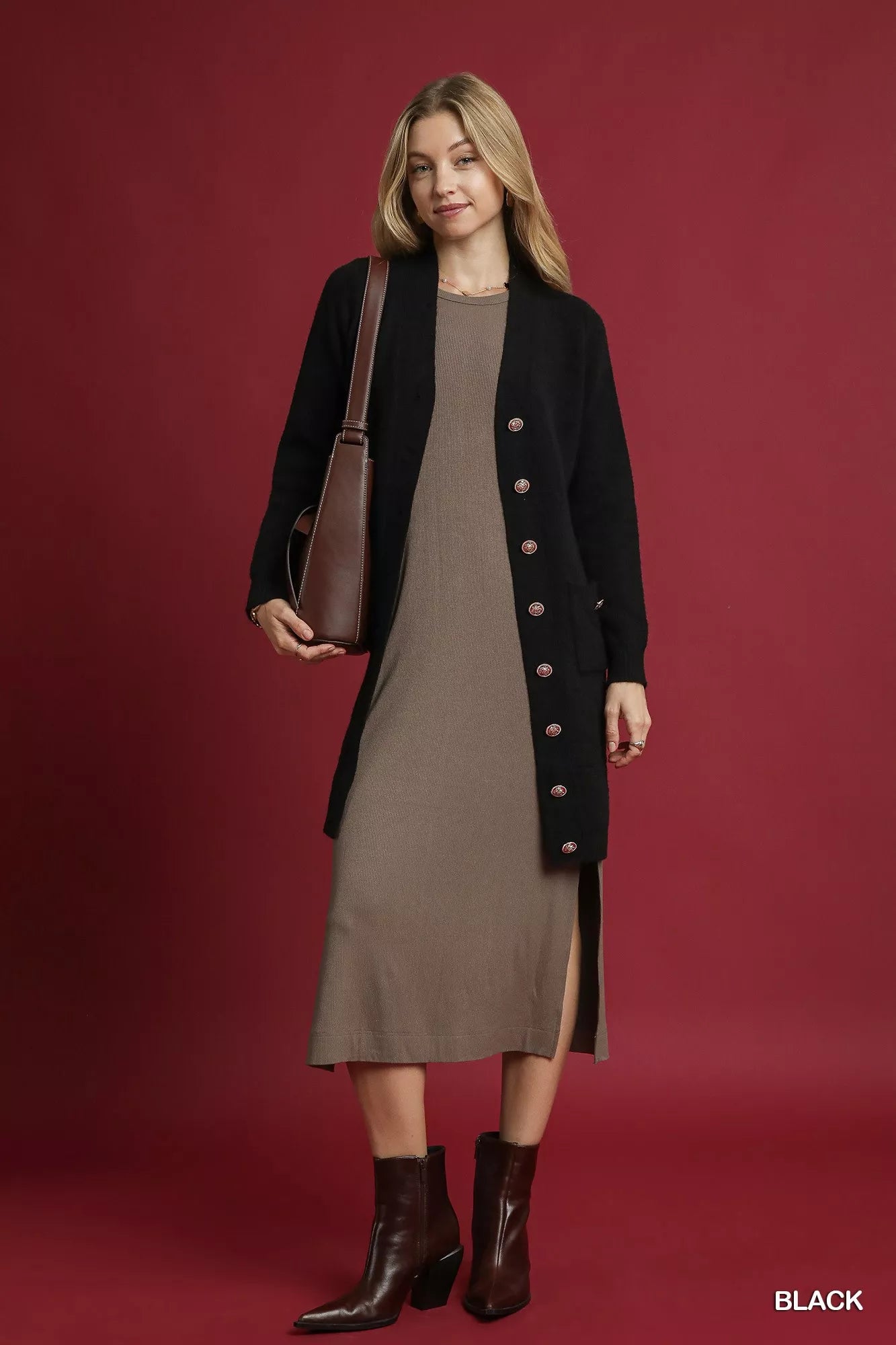 Umgee Button-Down Longline Sweater Cardigan with Front Pockets | Daverri Fashions