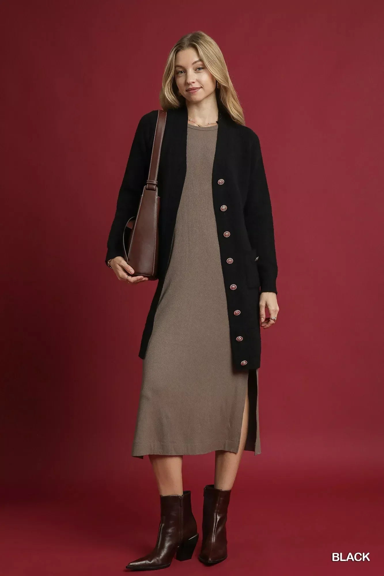 Umgee Button-Down Longline Sweater Cardigan with Front Pockets - DAVERRI FASHIONS