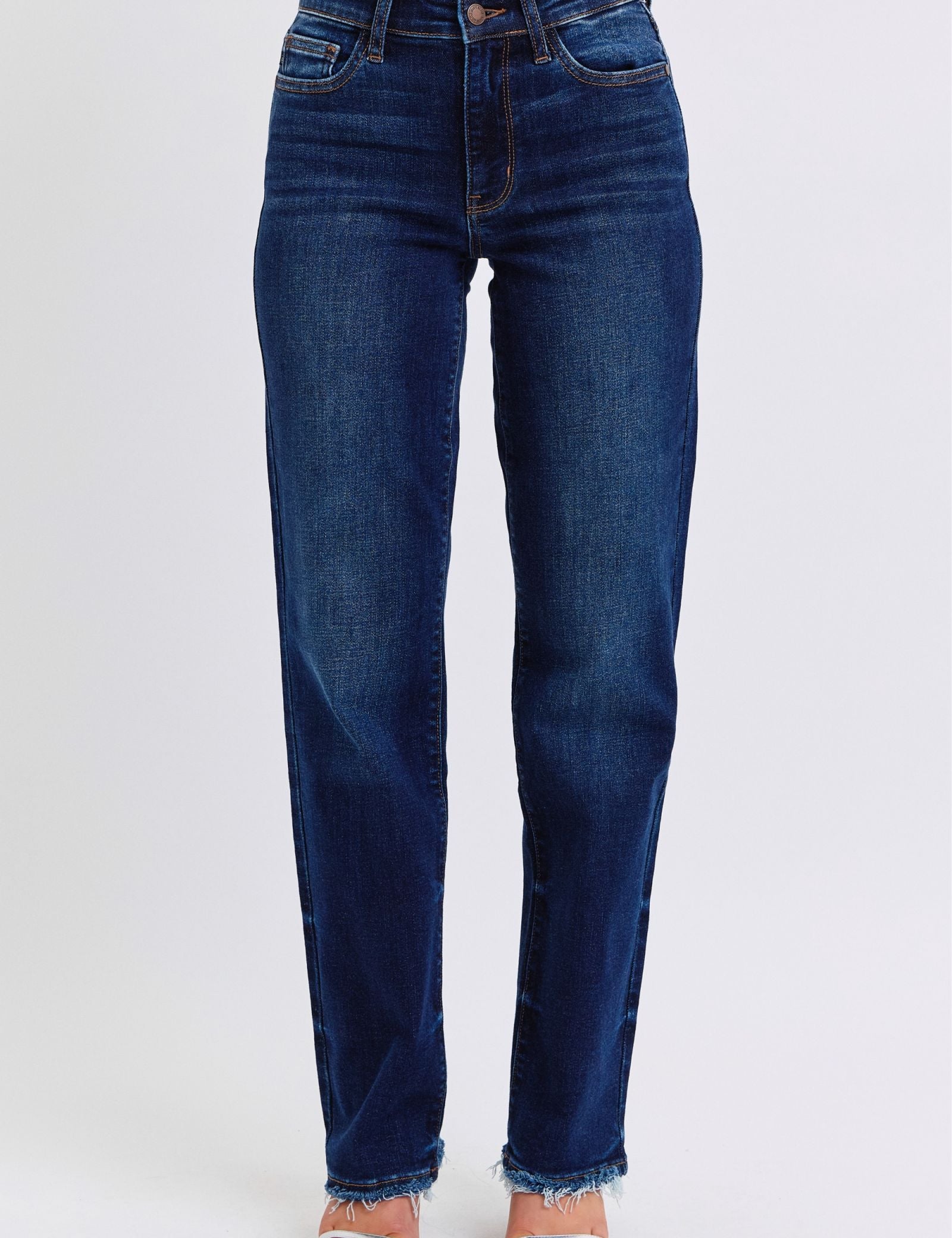 Dark Judy Blue Full Size Raw Hem Straight Leg Jeans | Jeans Daverri Fashions
