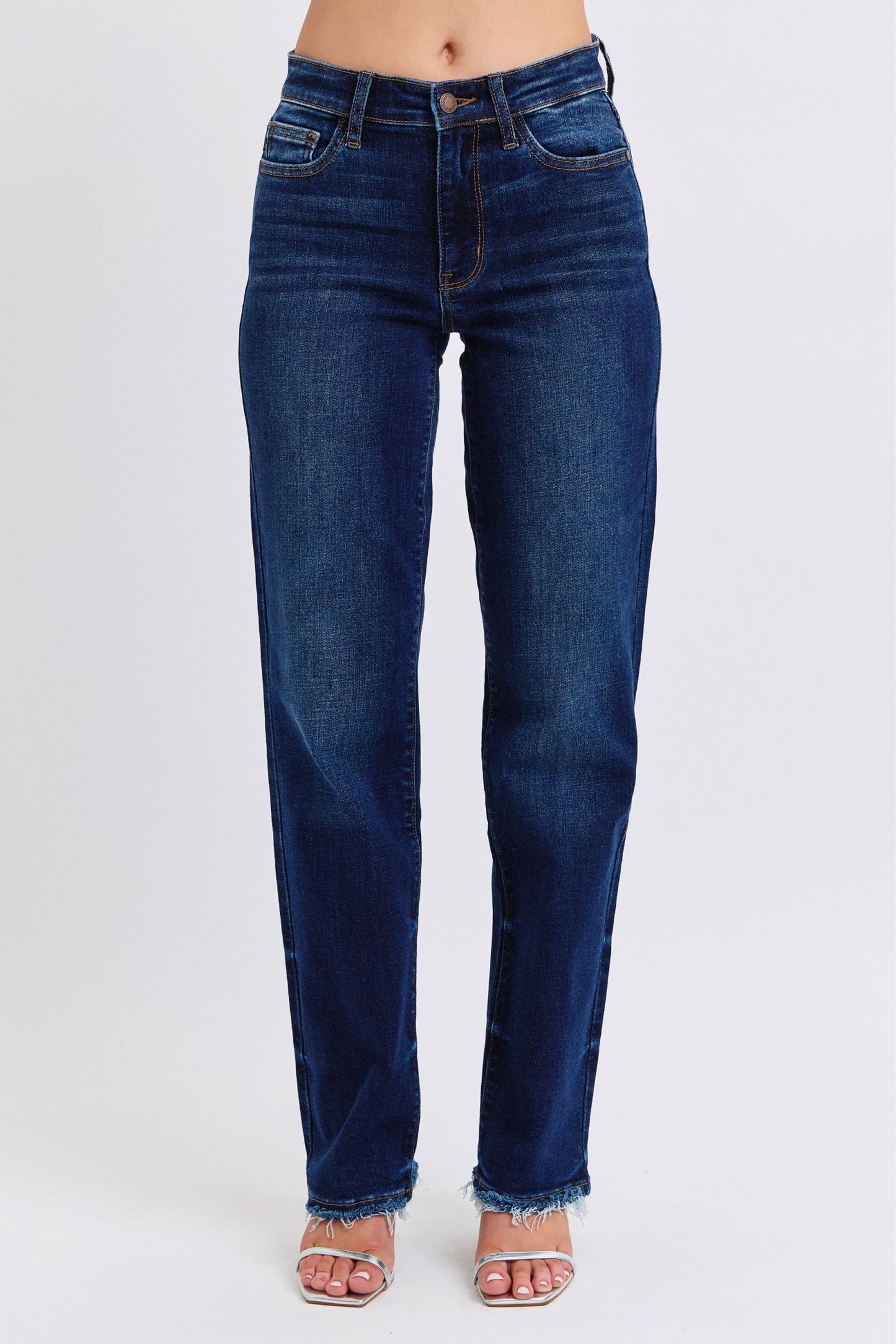 Judy Blue Full Size Raw Hem Straight Leg Jeans Dark Jeans