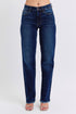 Judy Blue Full Size Raw Hem Straight Leg Jeans Dark Jeans