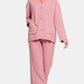 Zenana Quilted Button Up Long Sleeve Top and Pants Lounge Set Pink - DAVERRI FASHIONS
