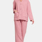 Zenana Quilted Button Up Long Sleeve Top and Pants Lounge Set Pink - DAVERRI FASHIONS