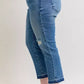 Judy Blue Full Size Mid Rise Bf Patch & Repair Destroy Release Hem Jeans Plus Size - DAVERRI FASHIONS
