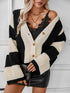Waffle-Knit V-Neck Striped Long Sleeve Cardigan - DAVERRI FASHIONS
