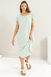 HYFVE Short Sleeve High-Low Slit Midi Dress Mint