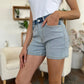 Judy Blue full size color block light-wash high-waist denim shorts