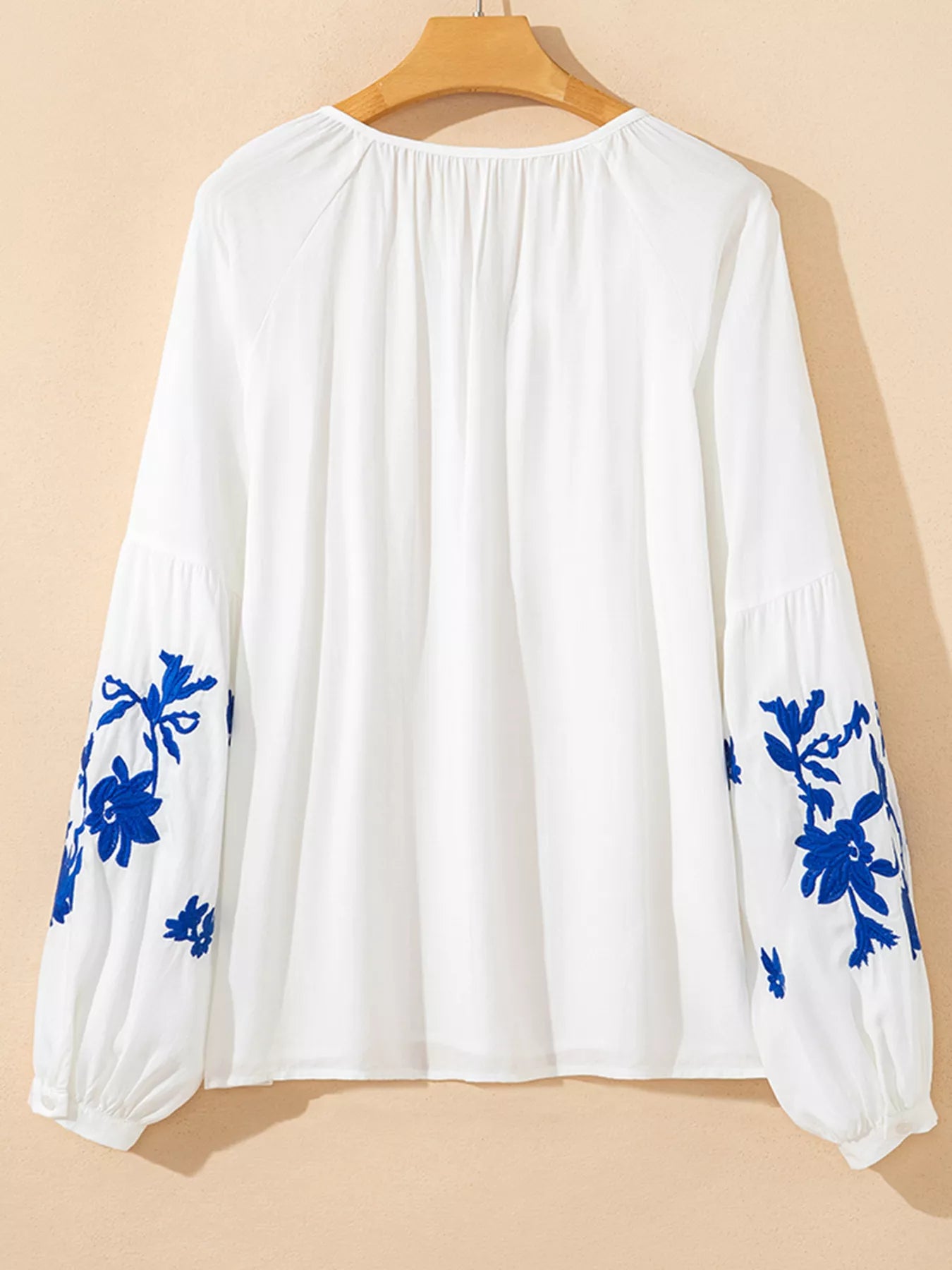 Floral Embroidered Tie Neck Blouse | Blouses Daverri Fashions