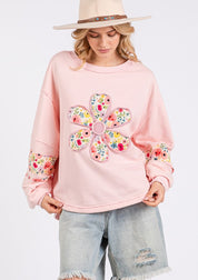 SAGE + FIG Daisy Patch Applique Long Sleeve Sweatshirt Blush Pink