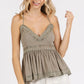 Mittoshop olive green lace-trimmed V-neck cami with peplum hem