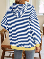 Lovelet Drawstring Striped Long Sleeve Hoodie | Hoodies Daverri Fashions