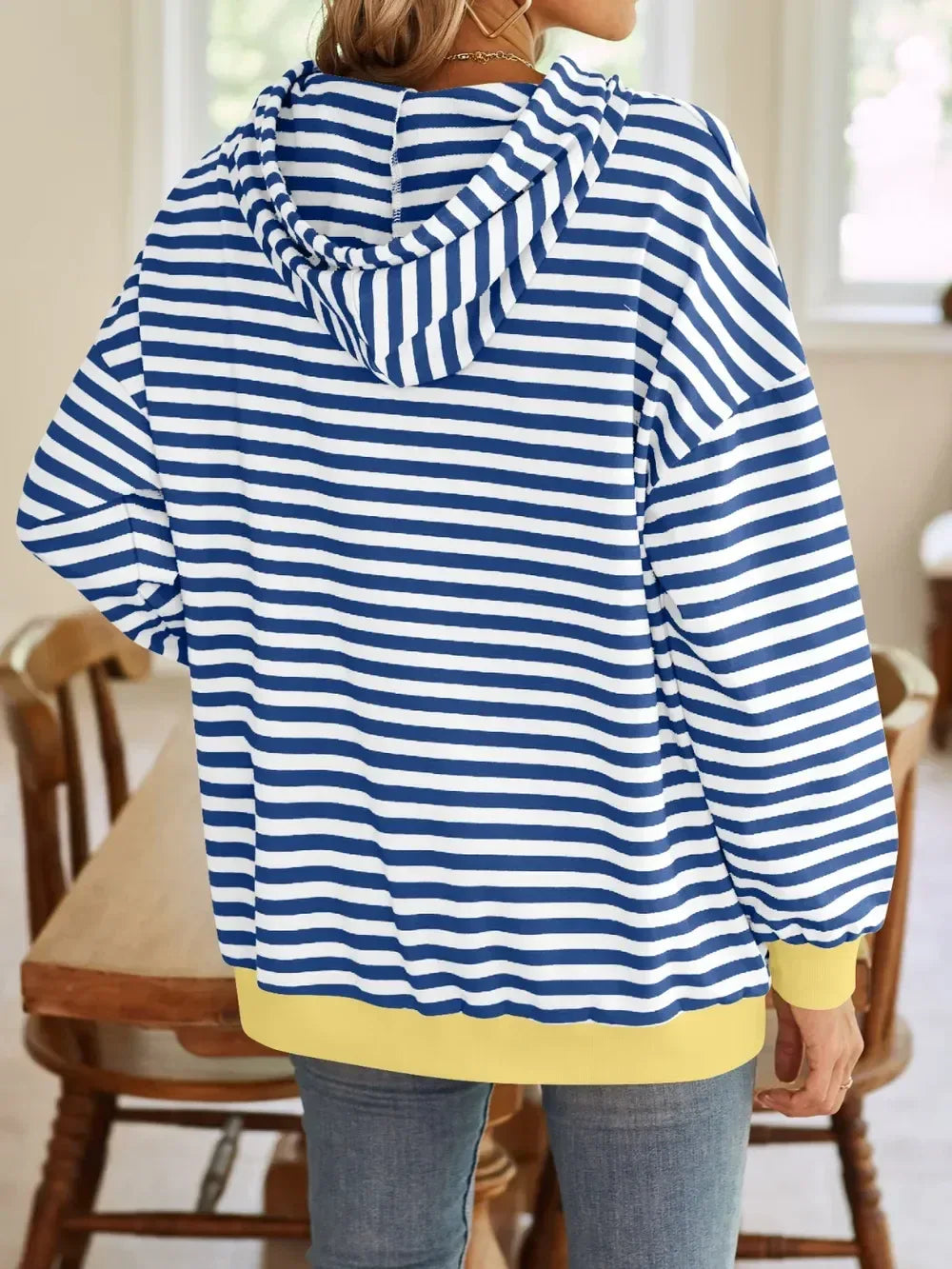 Lovelet Drawstring Striped Long Sleeve Hoodie - DAVERRI FASHIONS
