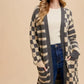 Annie Wear black and white checkered open front long sleeve cardigan with pockets