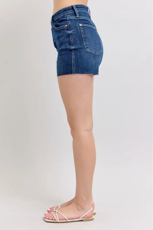 Judy Blue High Waist Criss-Cross Waistband Denim Shorts | Daverri Fashions
