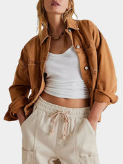 Caramel Button Up Drop Shoulder Denim Jacket | Denim Jackets Daverri Fashions