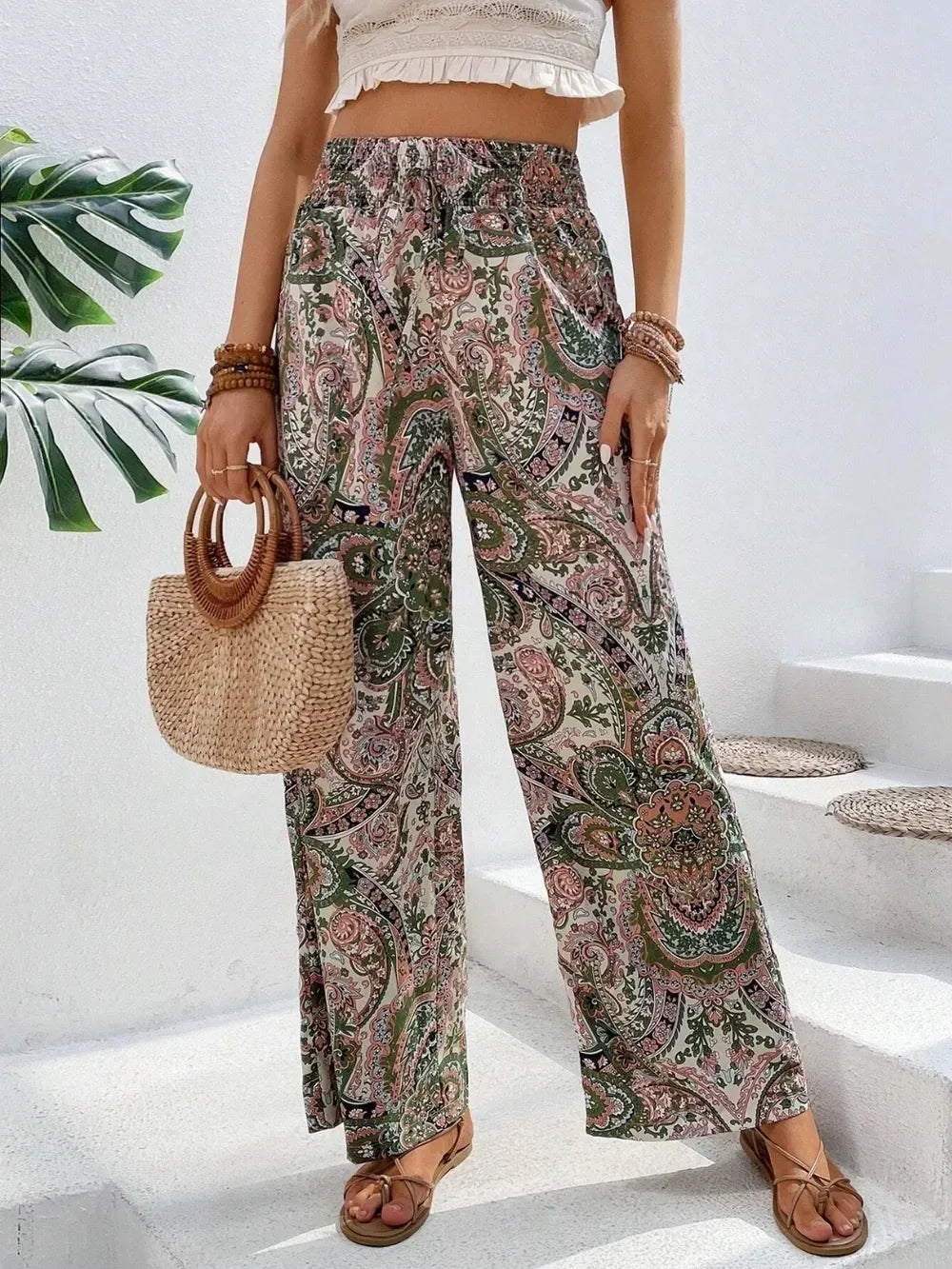 Printed Wide Leg Pants - DAVERRI FASHIONS